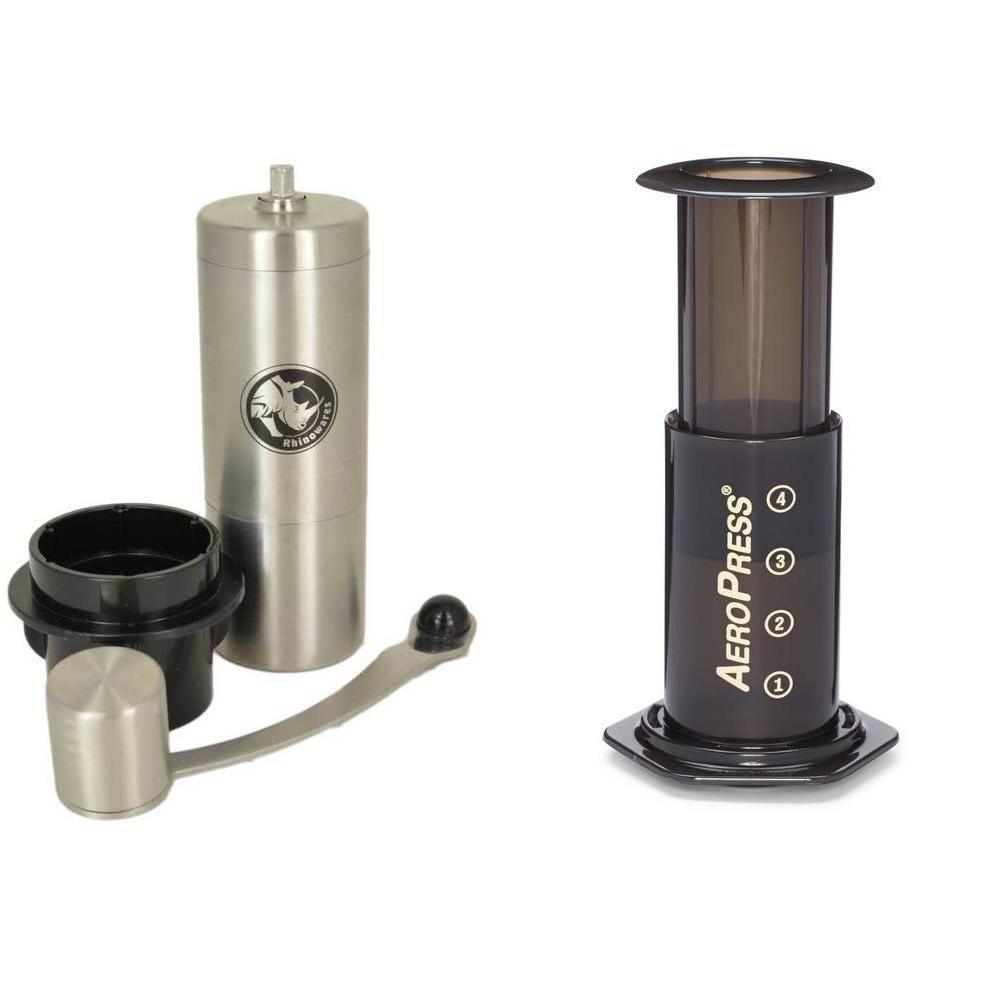 AeroPress Starter Kit – AeroPress Coffee Maker & Rhino Small Hand Grinder
